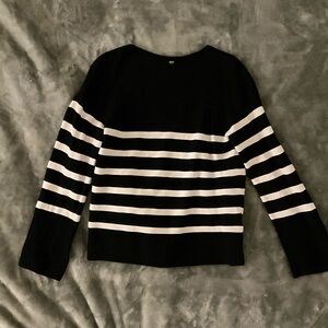 Uniqlo Black and Cream Cotton Striped Knit